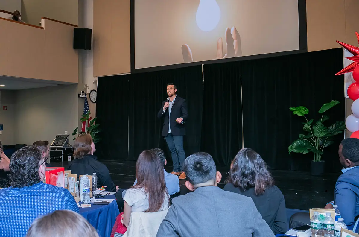 Rob Tracz speaking at A2B Conference motivating entrepreneurs